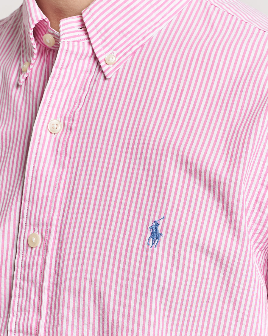 Herre | Skjorter | Polo Ralph Lauren | Seersucker Short Sleeve Striped Shirt Rose/White