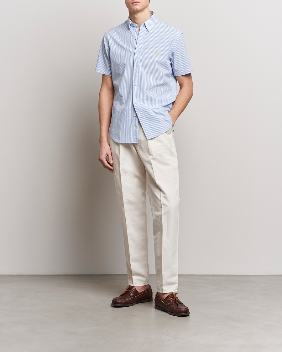 Herre | Skjorter | Polo Ralph Lauren | Seersucker Short Sleeve Striped Shirt Blue/White
