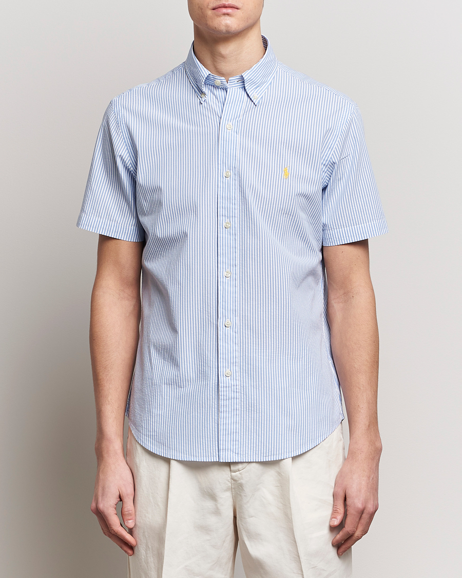 Herre | Skjorter | Polo Ralph Lauren | Seersucker Short Sleeve Striped Shirt Blue/White