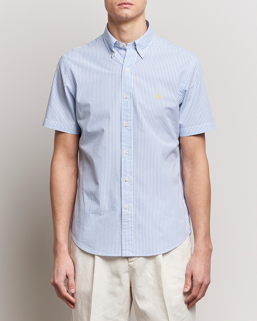 Herre | Preppy Authentic | Polo Ralph Lauren | Seersucker Short Sleeve Striped Shirt Blue/White