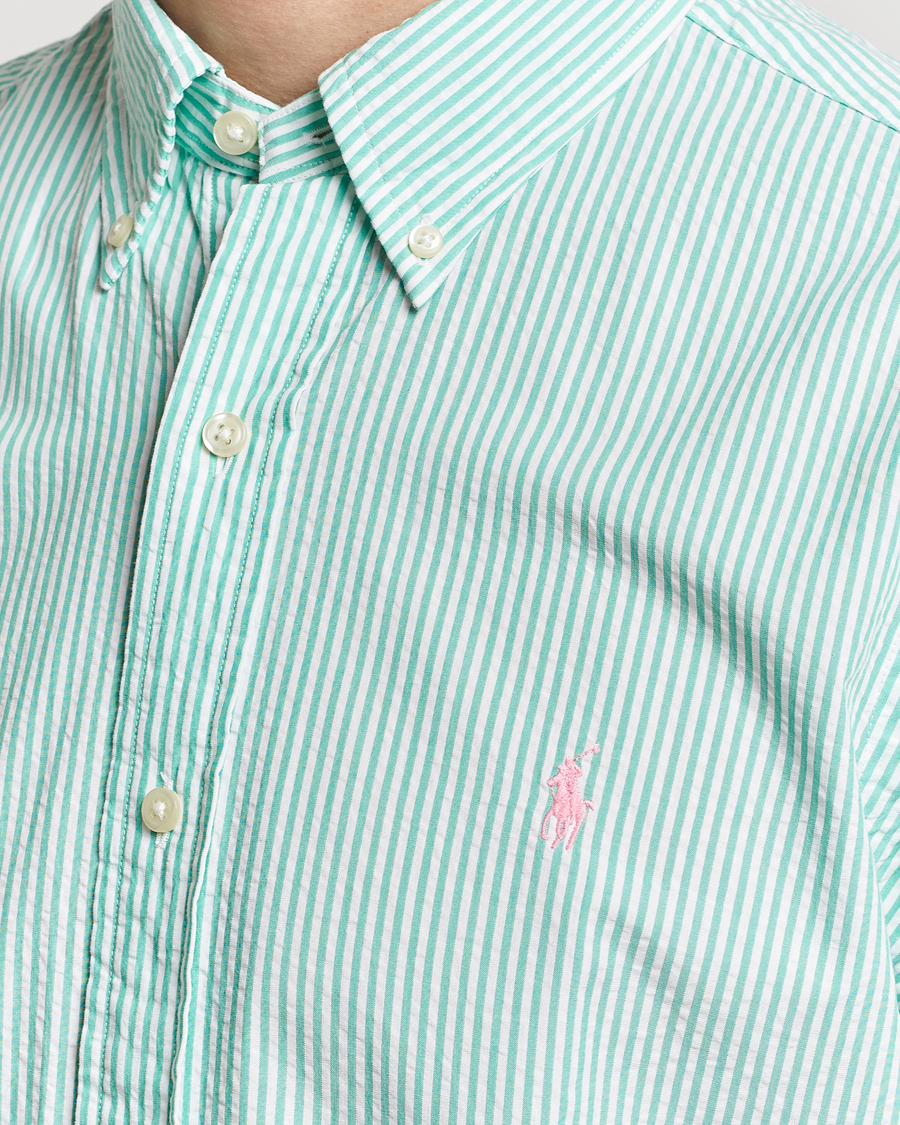 Herre | Skjorter | Polo Ralph Lauren | Seersucker Short Sleeve Striped Shirt Green/White