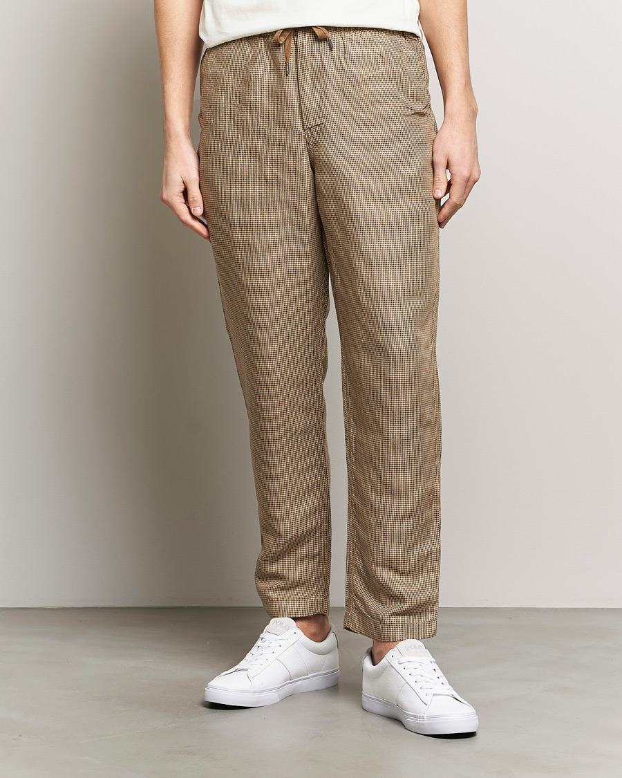 Herre | Drawstringbukser | Polo Ralph Lauren | Prepster V2 Linen Trousers Brown Dogstooth