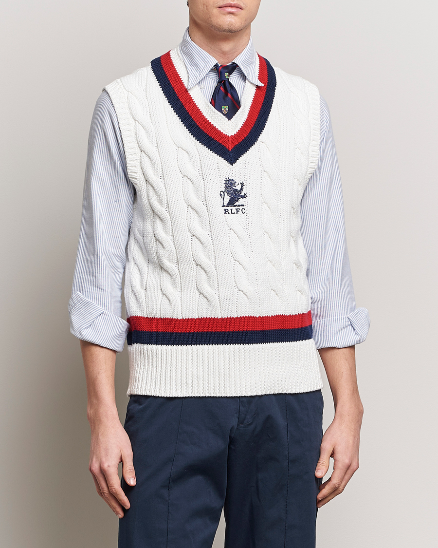 Herre | Nytt i butikken | Polo Ralph Lauren | Cotton Knitted Cricket Vest Deckwash White