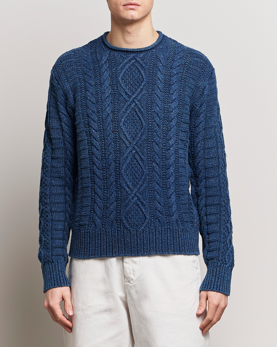 Herre | Strikkede gensere | Polo Ralph Lauren | Cotton Fisherman Sweater Indigo