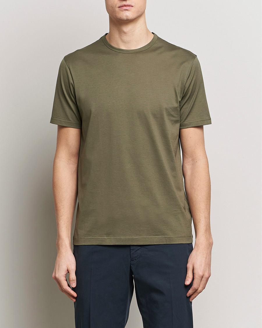 Herre | Kortermede t-shirts | Sunspel | Crew Neck Cotton Tee Khaki