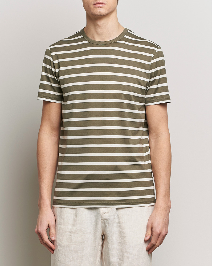 Herre | Kortermede t-shirts | Sunspel | Striped Crew Neck Cotton Tee Khaki