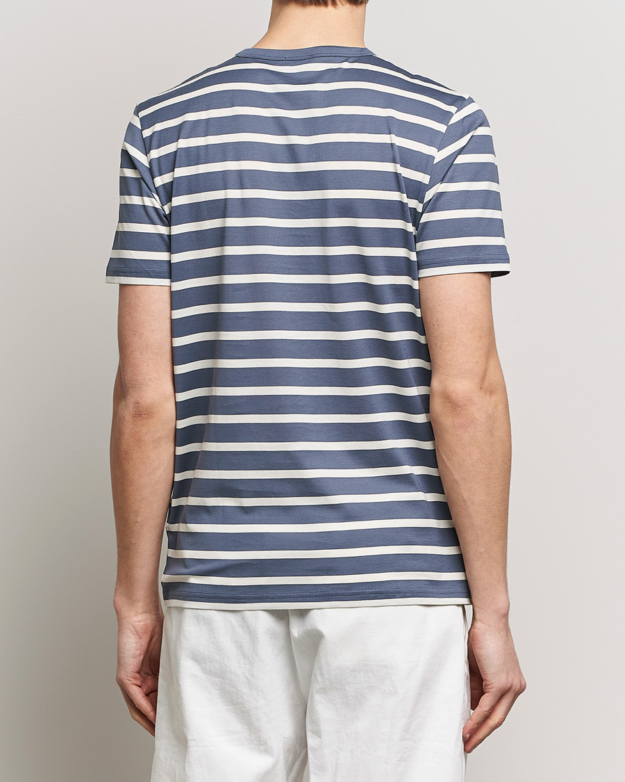Herre | T-Shirts | Sunspel | Striped Crew Neck Cotton Tee Slate Blue