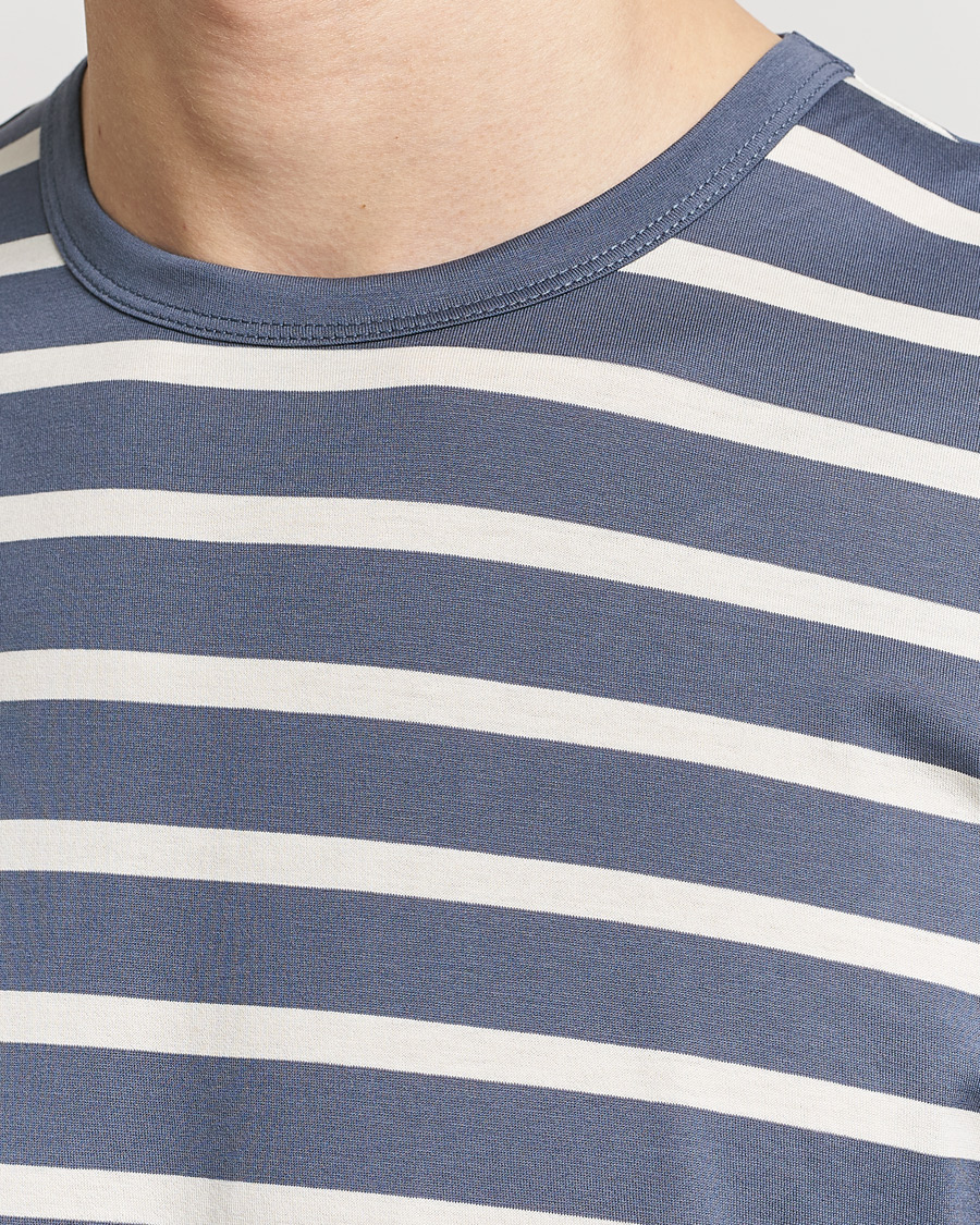 Herre | T-Shirts | Sunspel | Striped Crew Neck Cotton Tee Slate Blue
