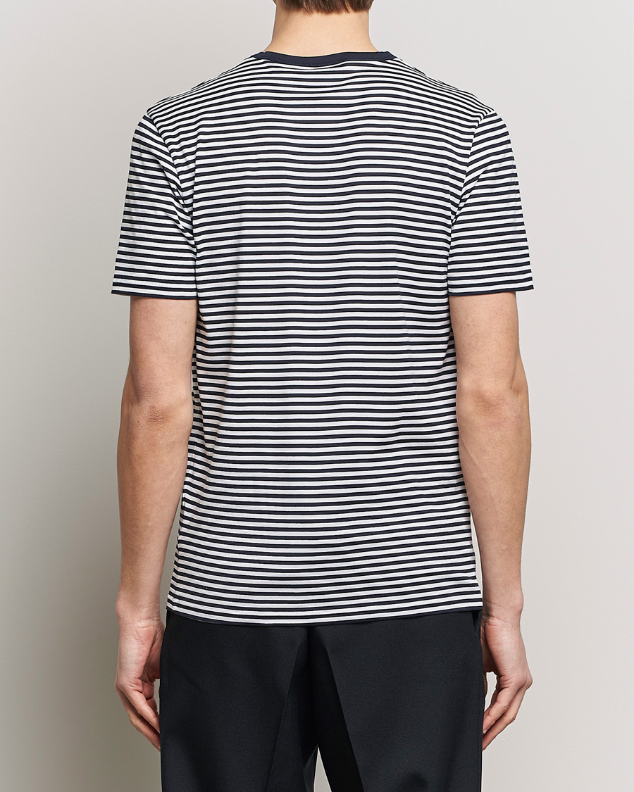 Herre | T-Shirts | Sunspel | Striped Crew Neck Q82 Cotton T-Shirt White/Navy