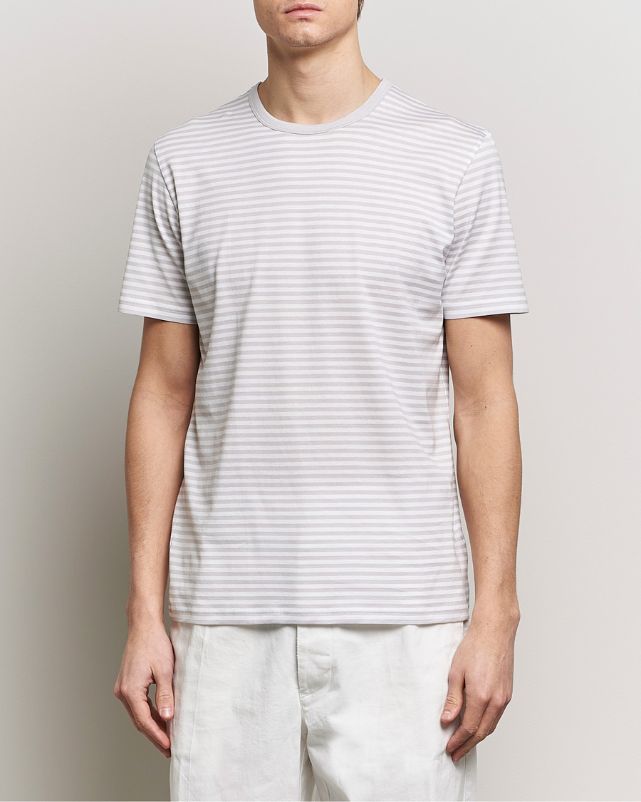 Herre | T-Shirts | Sunspel | Striped Crew Neck Cotton Tee Smoke/White