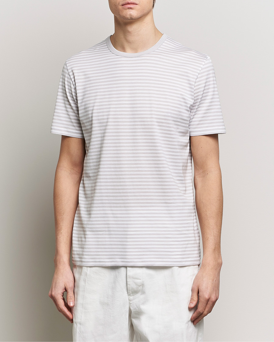 Herre | Best of British | Sunspel | Striped Crew Neck Cotton Tee Smoke/White