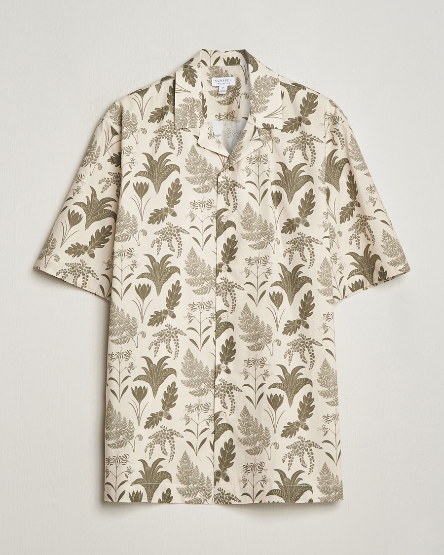 Herre | Skjorter | Sunspel | Katie Scott Short Sleeve Printed Resort Shirt Ecru