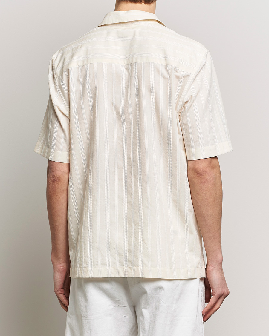 Herre | Skjorter | Sunspel | Embroidered Striped Short Sleeve Shirt Ecru