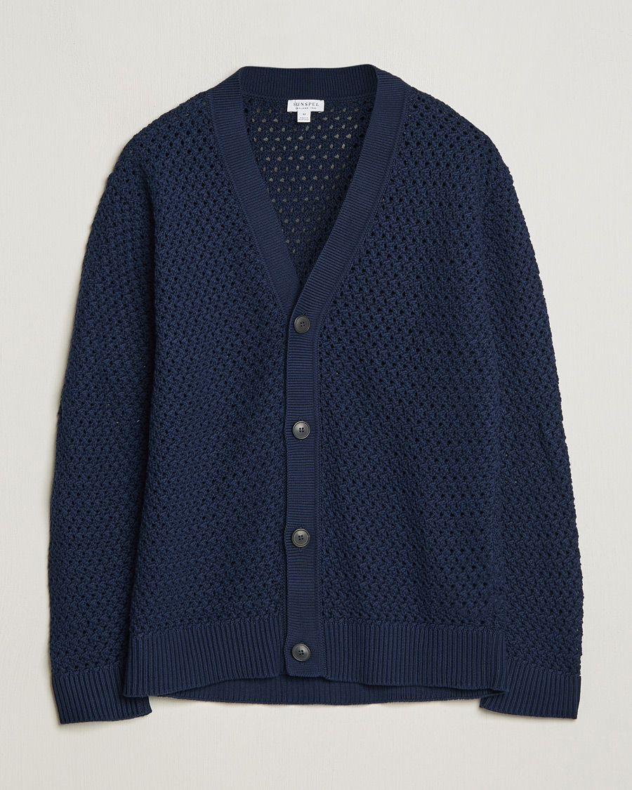 Herre | Gensere | Sunspel | Chunky Knit Cotton Cardigan Navy