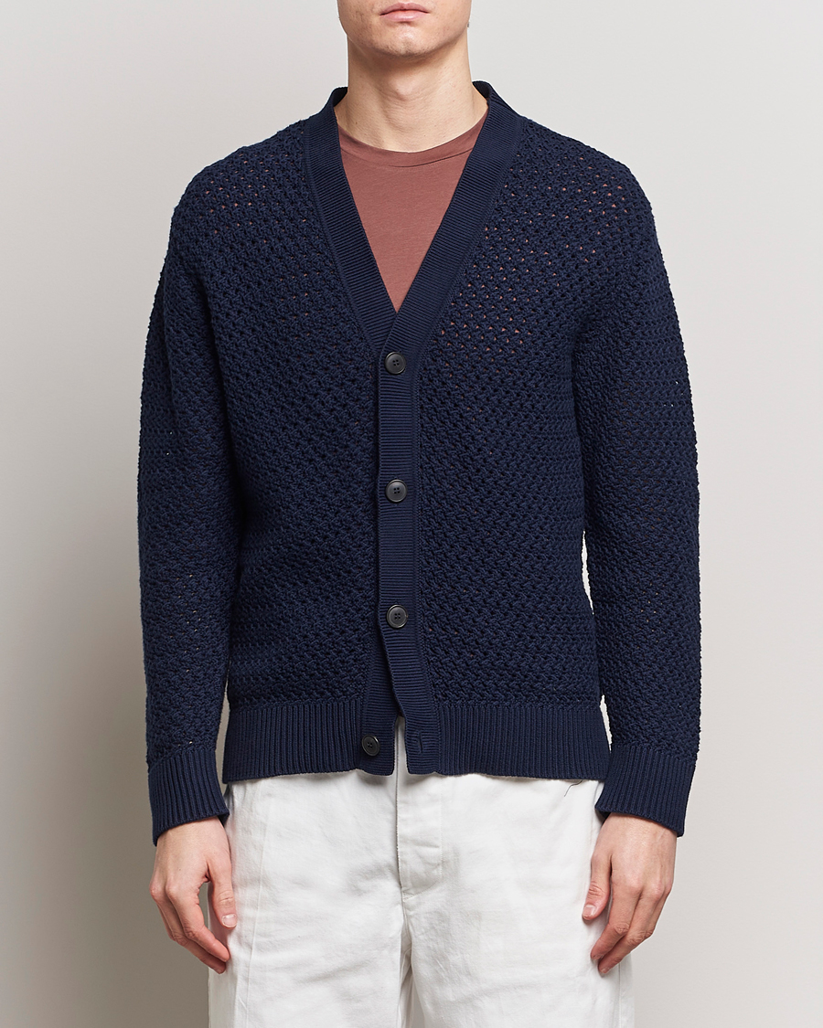 Herre | 20% salg | Sunspel | Chunky Knit Cotton Cardigan Navy