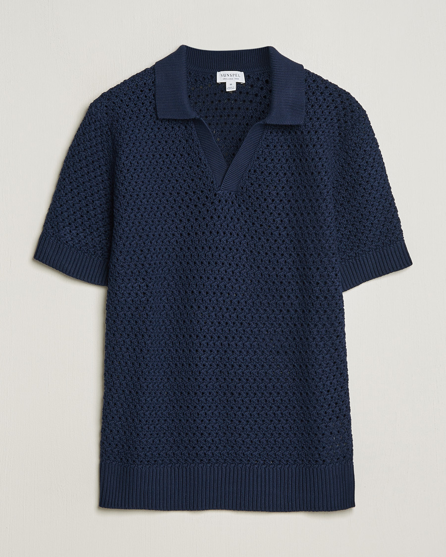 Herre | Gensere | Sunspel | Chunky Knit Polo Navy