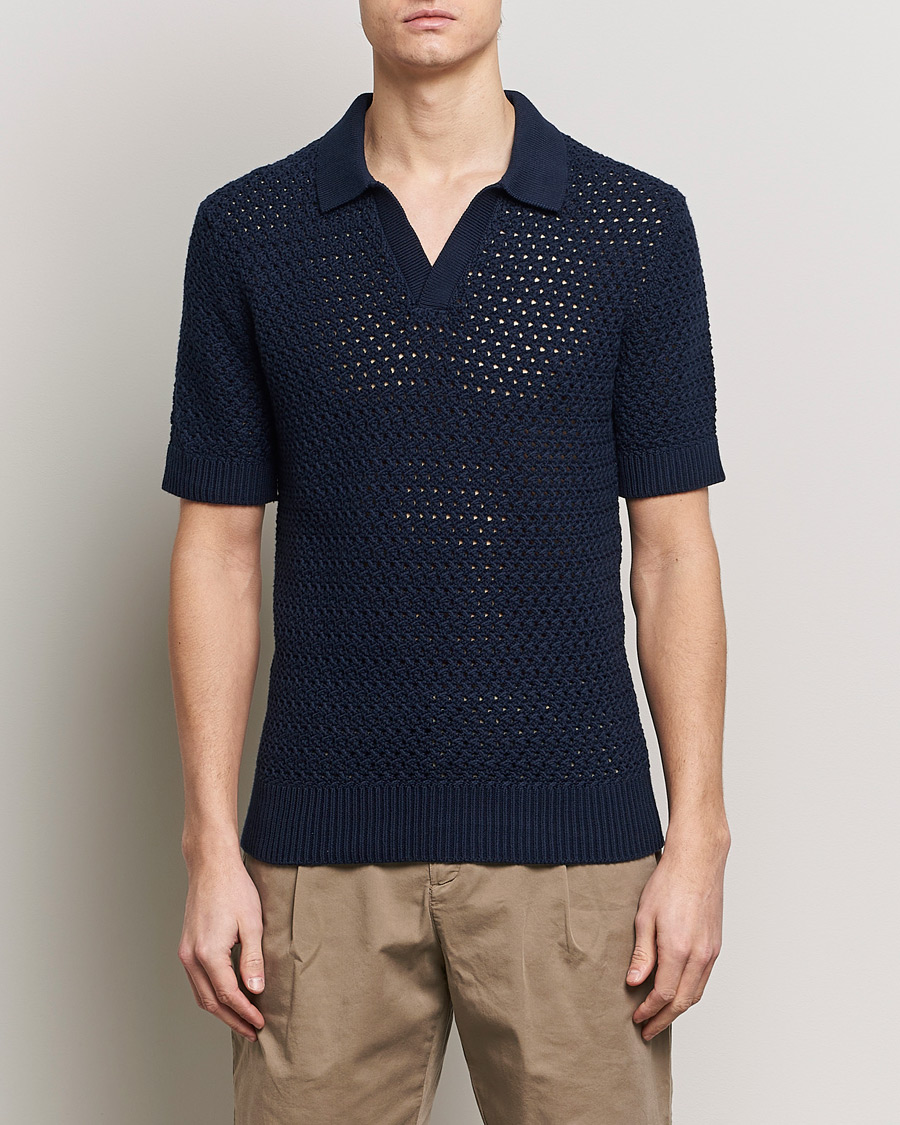 Herre | Klær | Sunspel | Chunky Knit Polo Navy