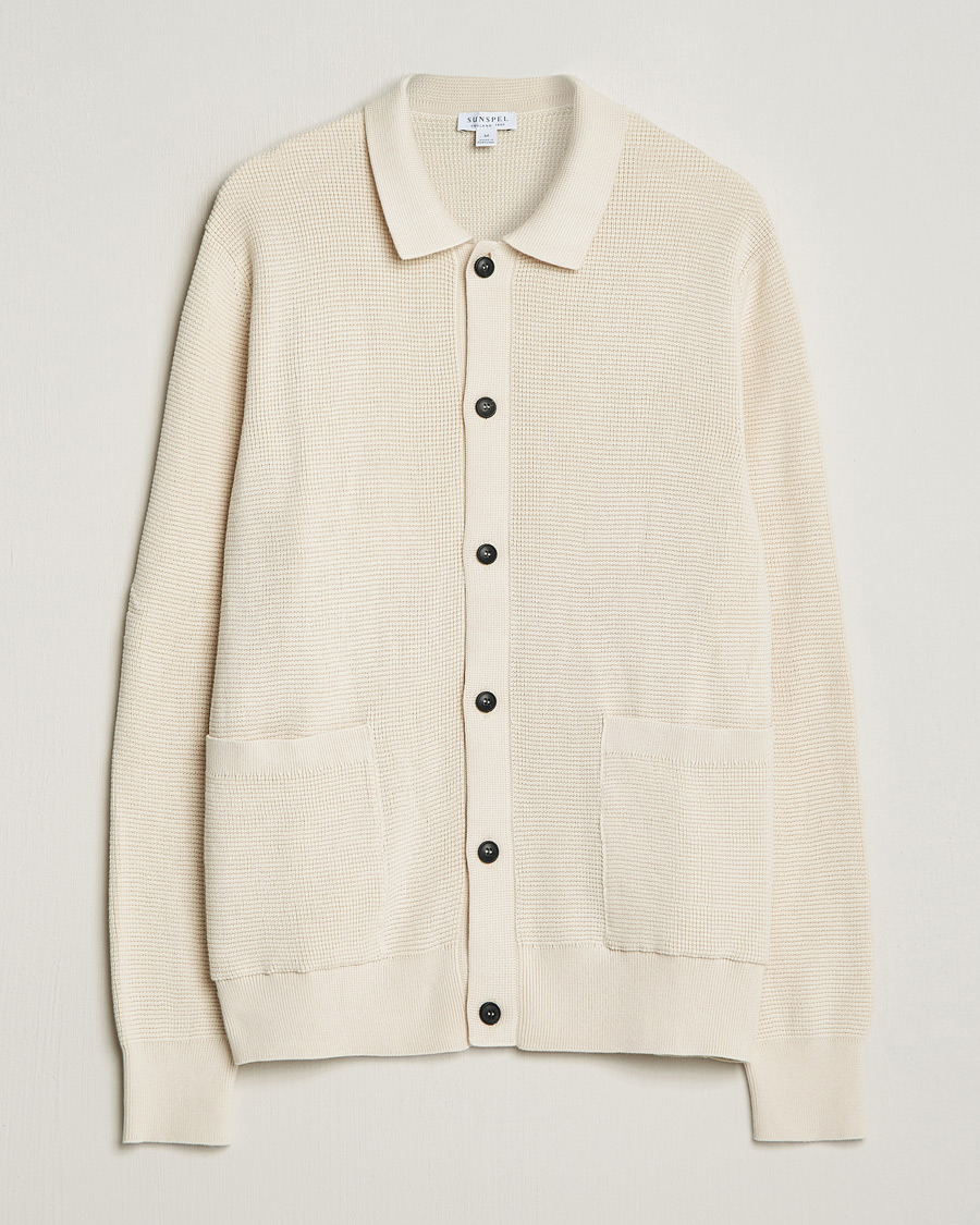 Herre | Gensere | Sunspel | Waffle Stitch Jacket Ecru