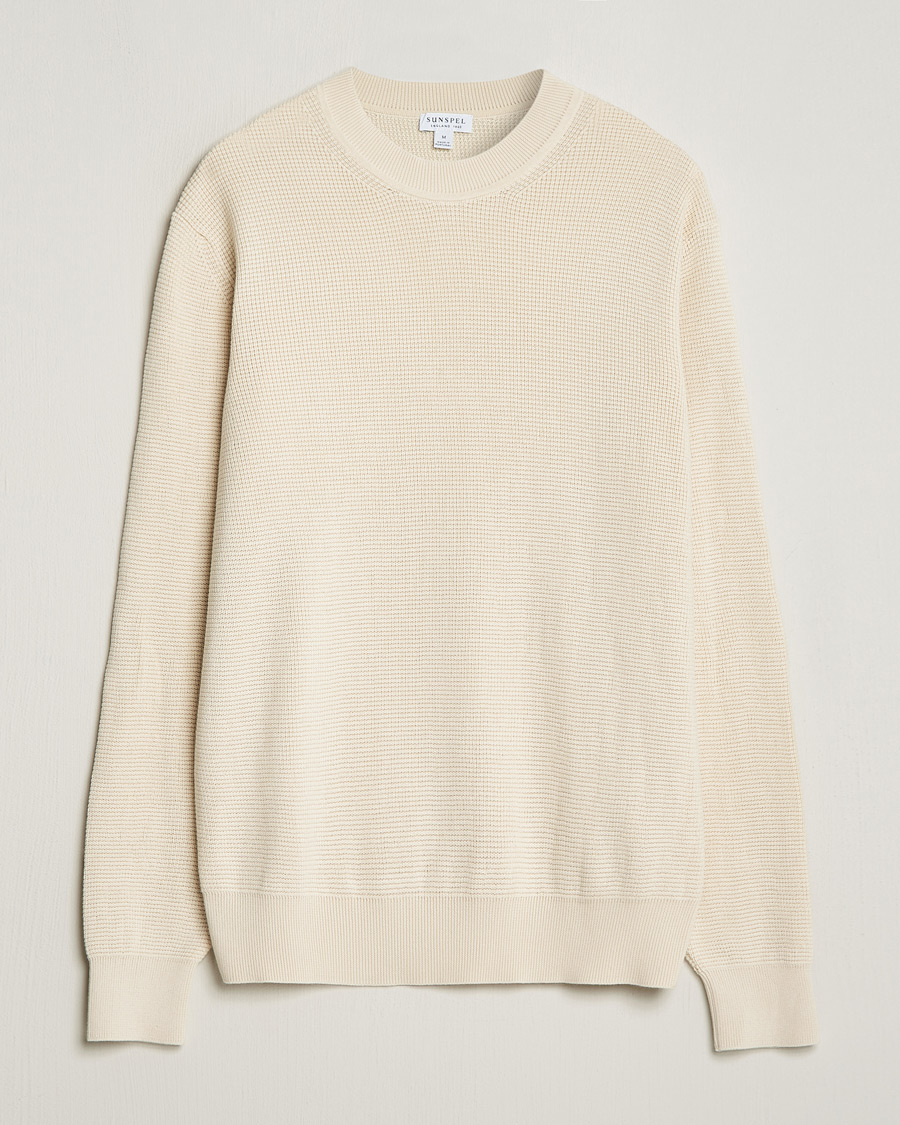 Herre | Gensere | Sunspel | Waffle Stitch Crew Neck Ecru