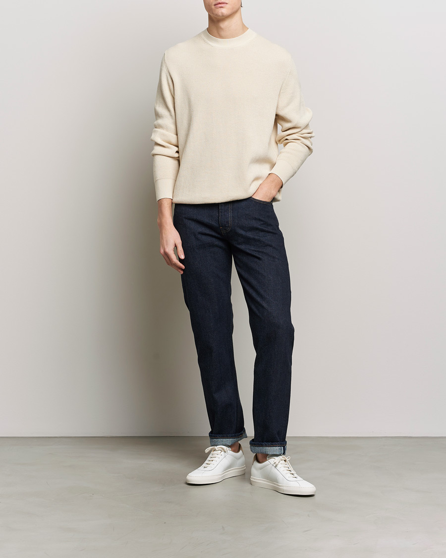 Herre | Gensere | Sunspel | Waffle Stitch Crew Neck Ecru