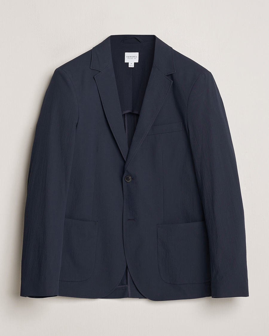 Herre | Dressjakker | Sunspel | Unconstructed Seersucker Blazer Navy