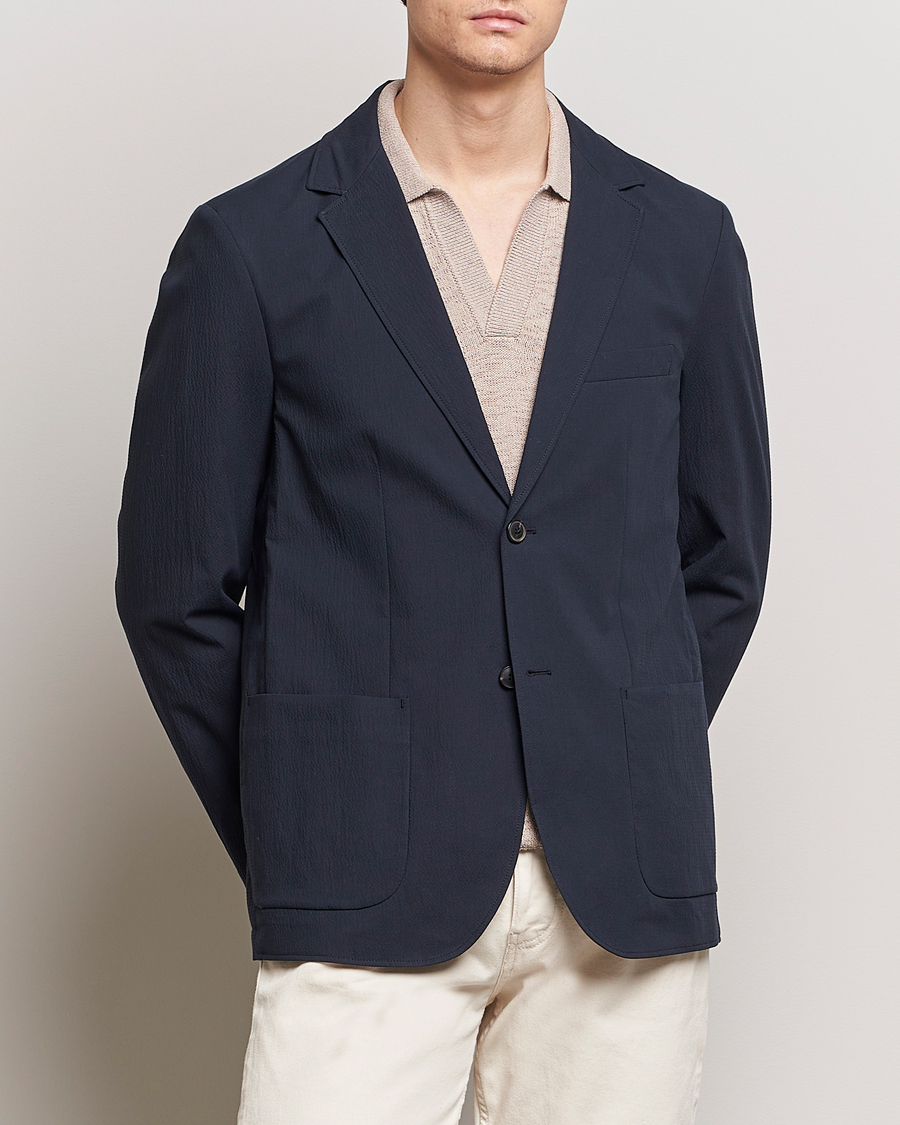 Herre | Dress | Sunspel | Unconstructed Seersucker Blazer Navy