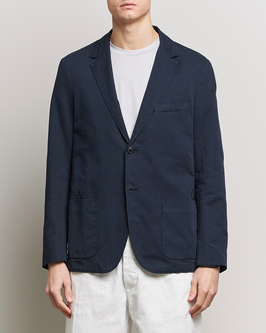 Herre | Bomuldsblazer | Sunspel | Unconstructed Cotton/Linen Blazer Navy