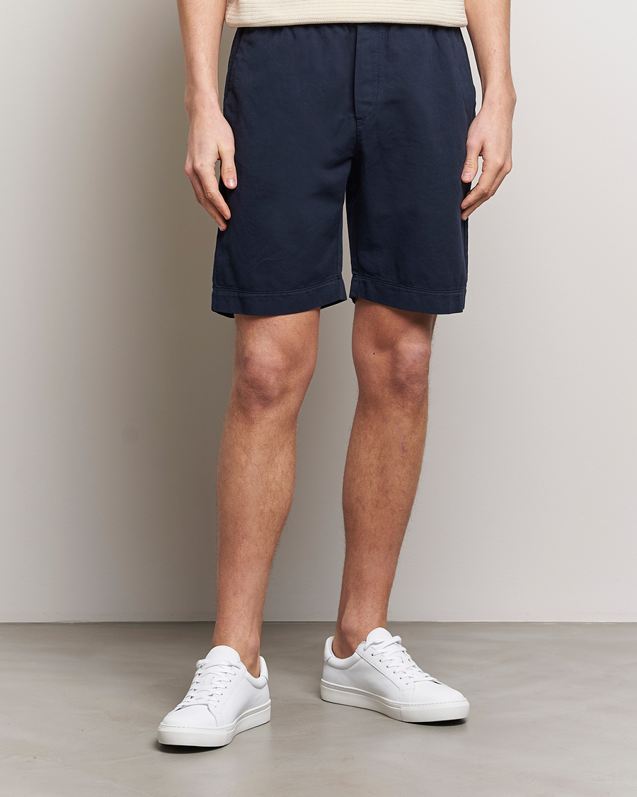 Herre | Best of British | Sunspel | Cotton/Linen Drawstring Shorts Navy