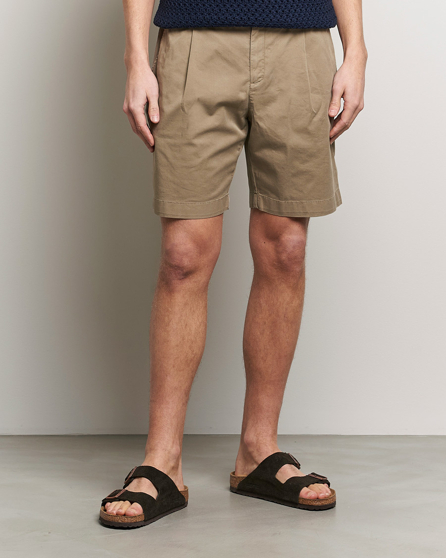 Herre | Shorts | Sunspel | Pleated Stretch Cotton Twill Shorts Dark Stone