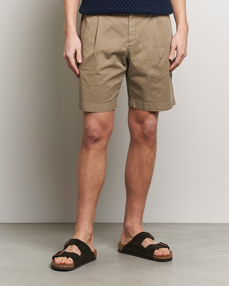 Herre | Chinosshorts | Sunspel | Pleated Stretch Cotton Twill Shorts Dark Stone