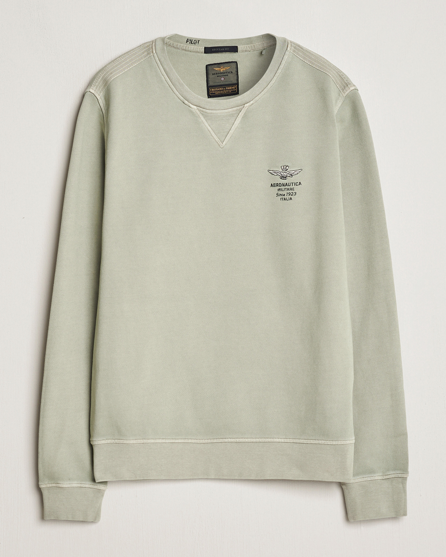 Herre | Gensere | Aeronautica Militare | Washed Crew Neck Sweatshirt Sage Green