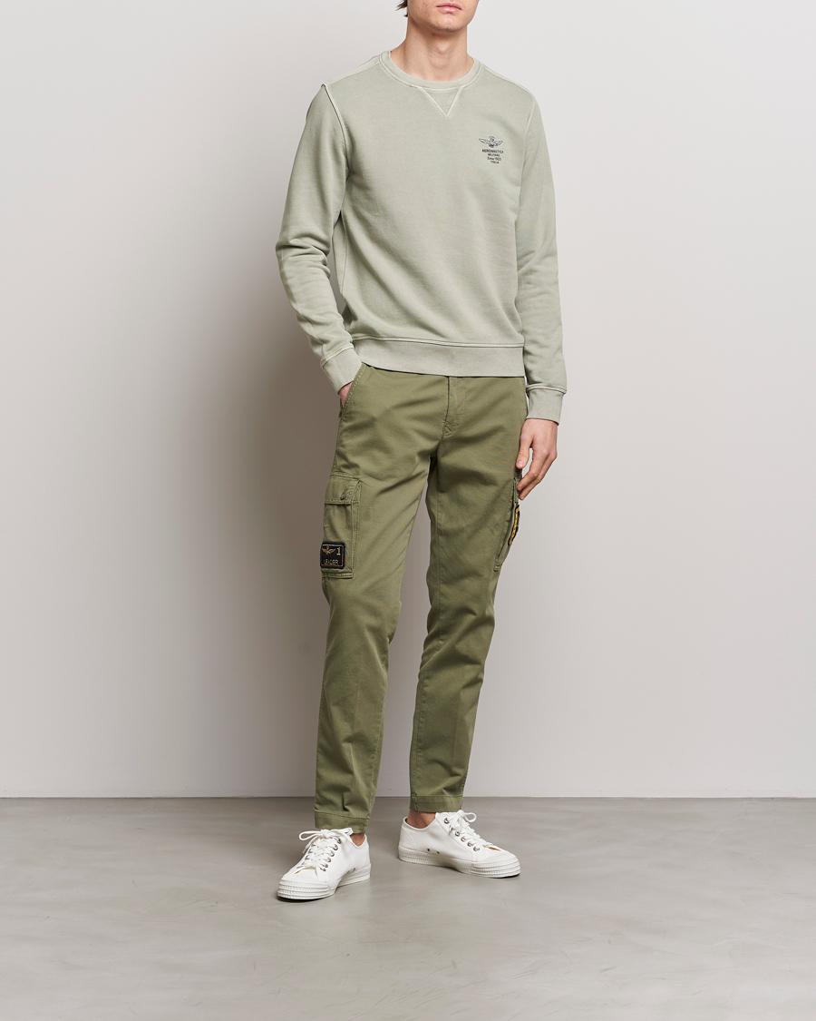Herre | Gensere | Aeronautica Militare | Washed Crew Neck Sweatshirt Sage Green