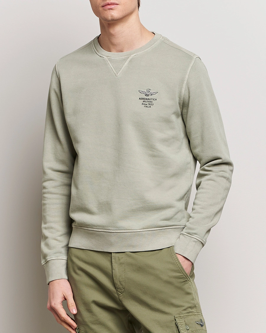 Herre | Sweatshirts | Aeronautica Militare | Washed Crew Neck Sweatshirt Sage Green