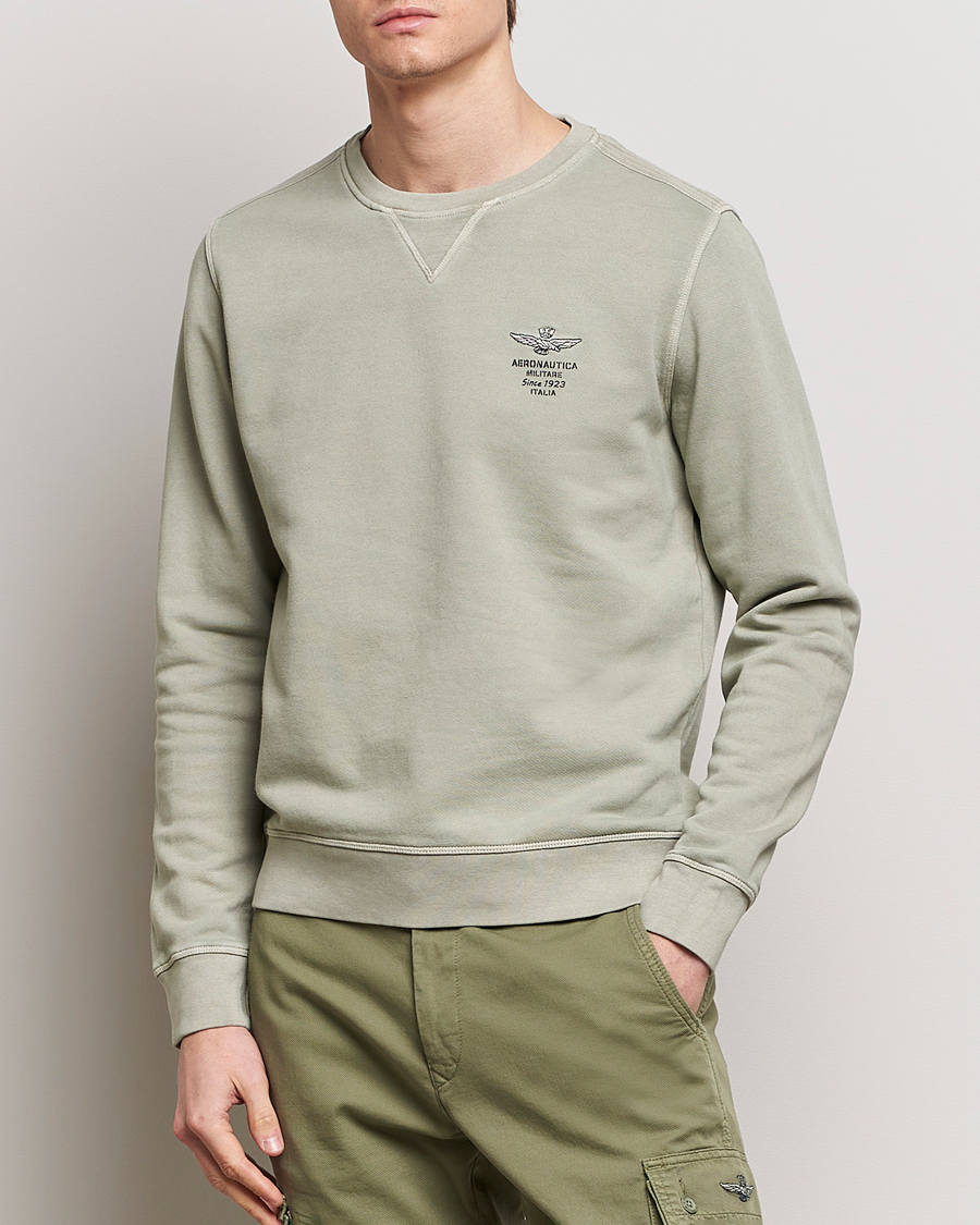 Herre | 30% salg | Aeronautica Militare | Washed Crew Neck Sweatshirt Sage Green