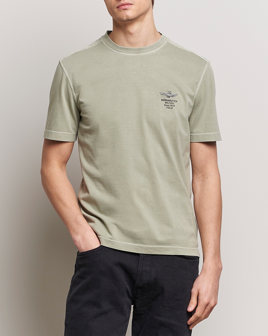 Herre | Salg klær | Aeronautica Militare | Washed Crew Neck T-Shirt Sage Green
