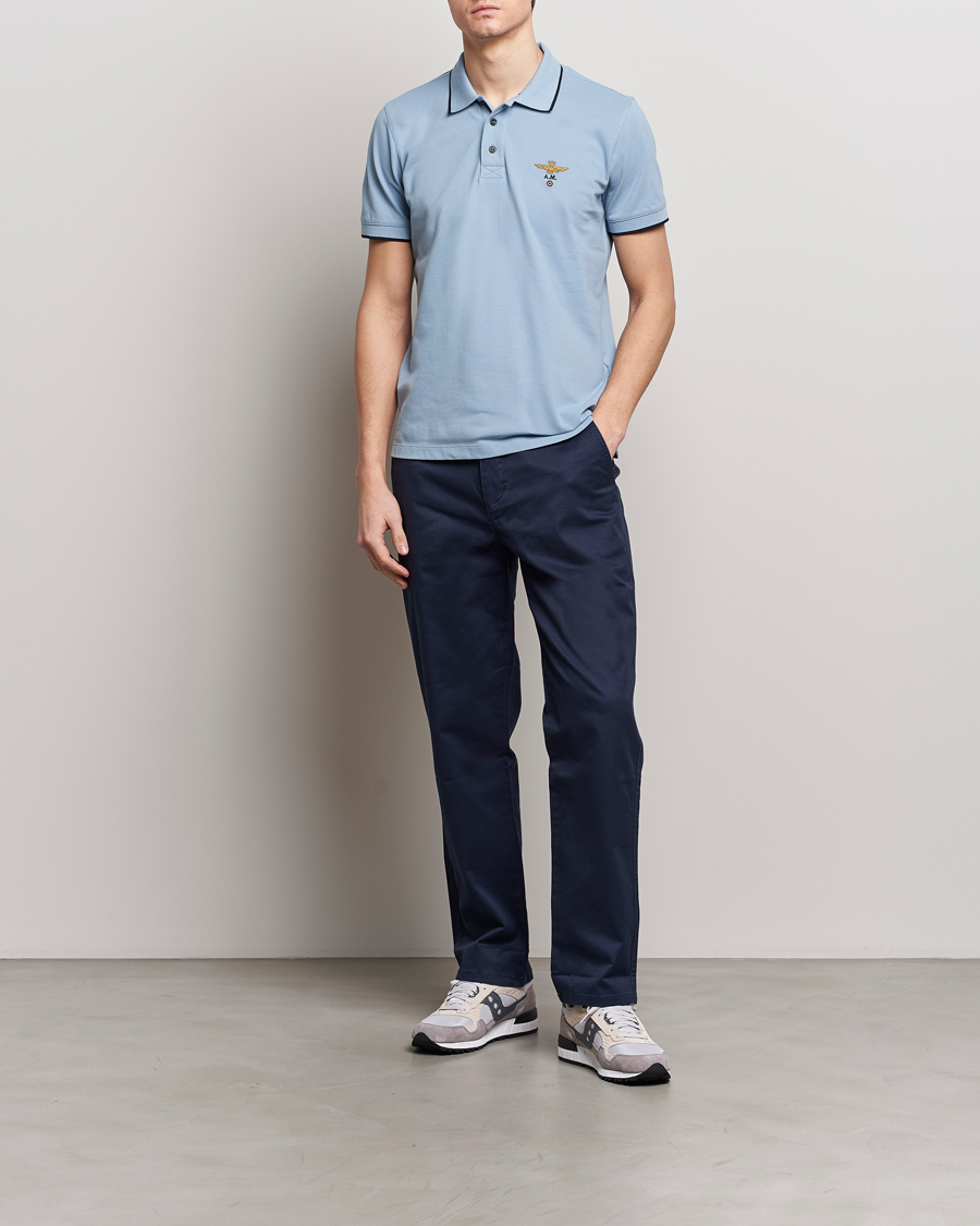 Herre | Pikéer | Aeronautica Militare | Garment Dyed Cotton Polo Glacier Blue