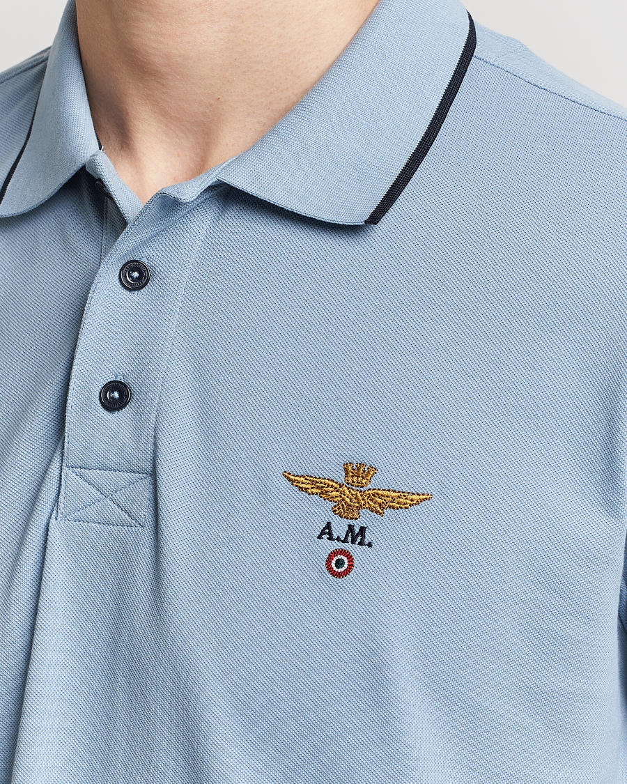Herre | Pikéer | Aeronautica Militare | Garment Dyed Cotton Polo Glacier Blue
