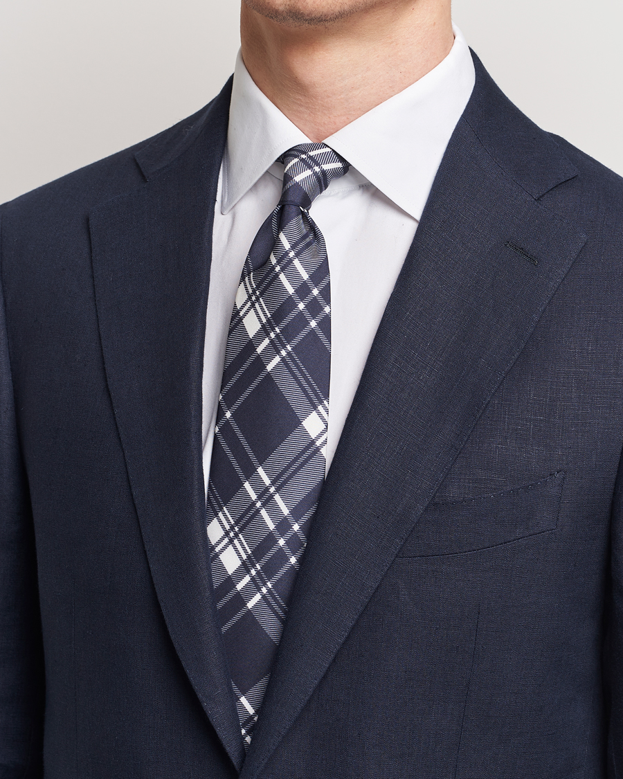 Herr | Lojalitetserbjudande | Ralph Lauren Purple Label | Monocolor Plaid Silk Tie Navy