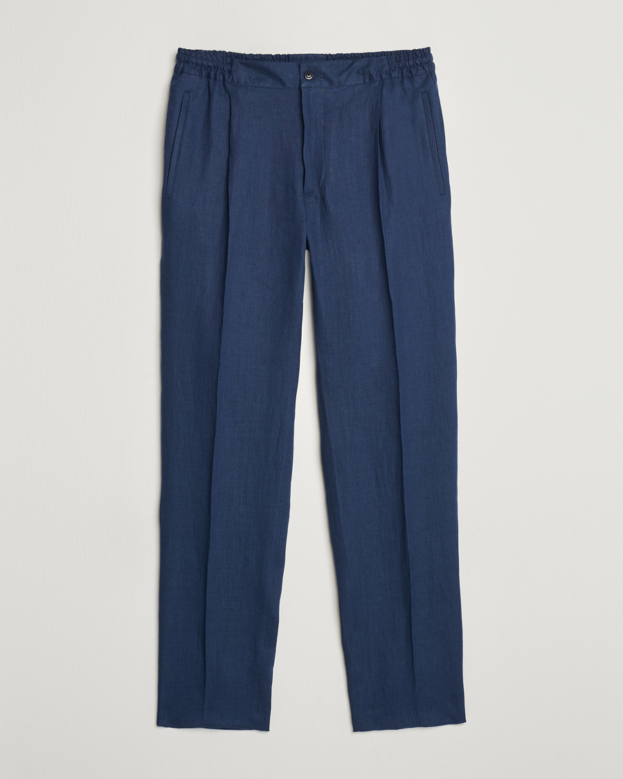 Herre |  | Kiton | Pure Linen Drawstring Trousers Dark Blue