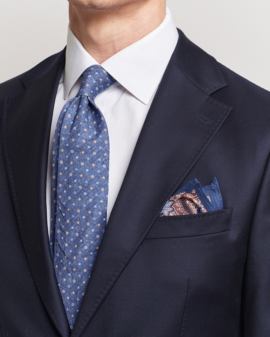 Herre | Amanda Christensen Box Set Printed Linen 8cm Tie With Pocket Square Navy | Amanda Christensen | Box Set Printed Linen 8cm Tie With Pocket Square Navy
