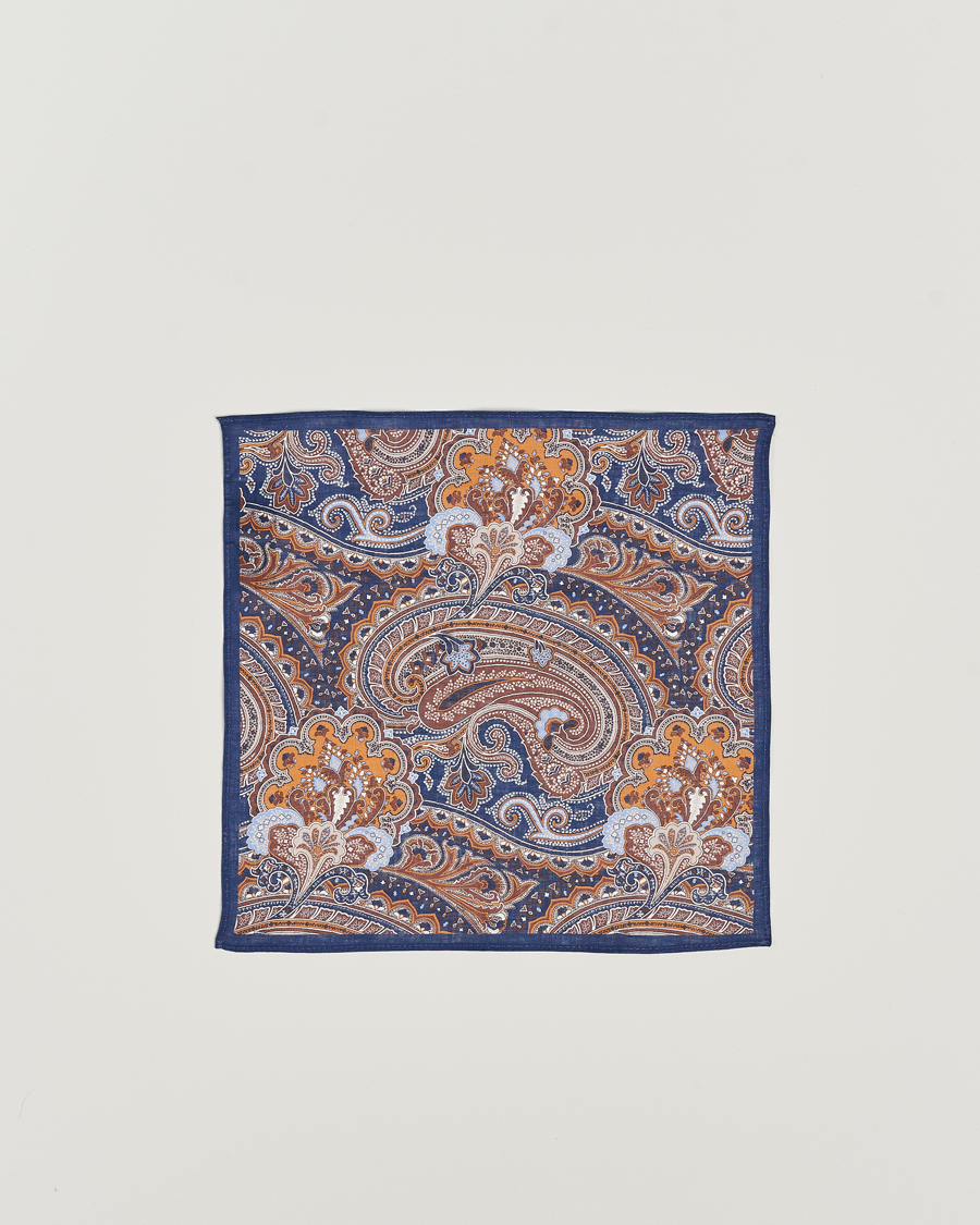 Herre | Amanda Christensen Box Set Printed Linen 8cm Tie With Pocket Square Navy | Amanda Christensen | Box Set Printed Linen 8cm Tie With Pocket Square Navy