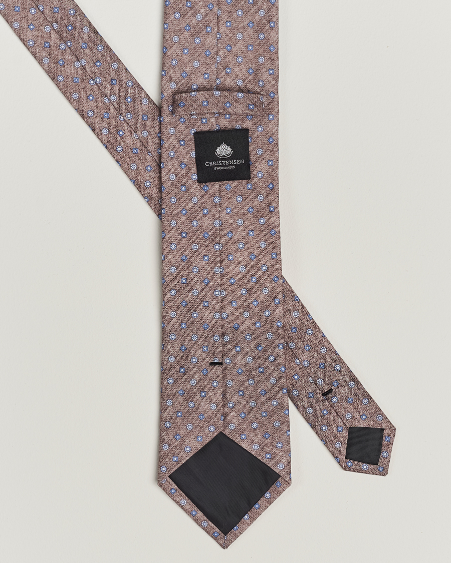 Herre | Slips | Amanda Christensen | Box Set Printed Linen 8cm Tie With Pocket Square Brown