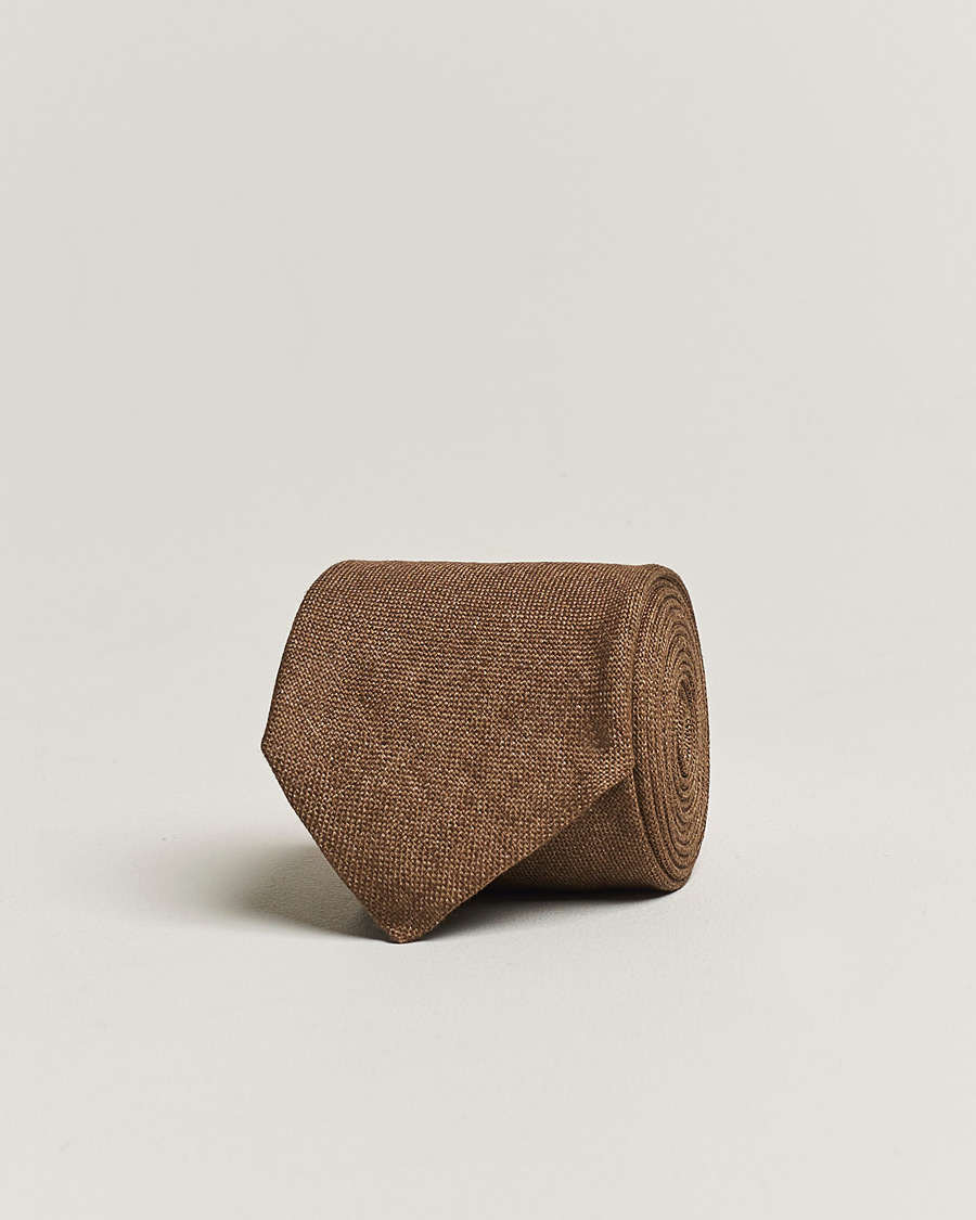 Herre | Amanda Christensen Hopsack Linen 8cm Tie Brown | Amanda Christensen | Hopsack Linen 8cm Tie Brown