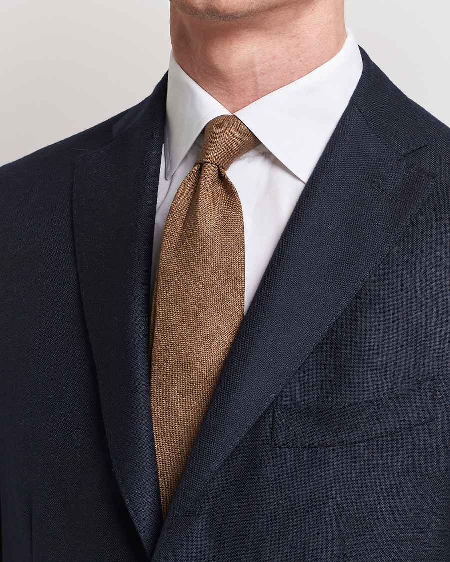 Herre | Amanda Christensen Hopsack Linen 8cm Tie Brown | Amanda Christensen | Hopsack Linen 8cm Tie Brown