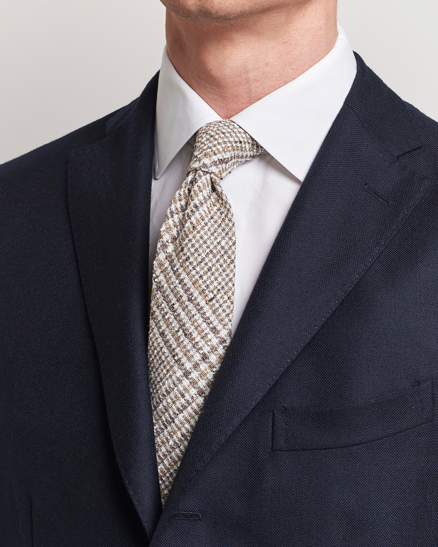 Herre | Formal Wear | Amanda Christensen | Linen Structured 8cm Tie White/Beige/Brown