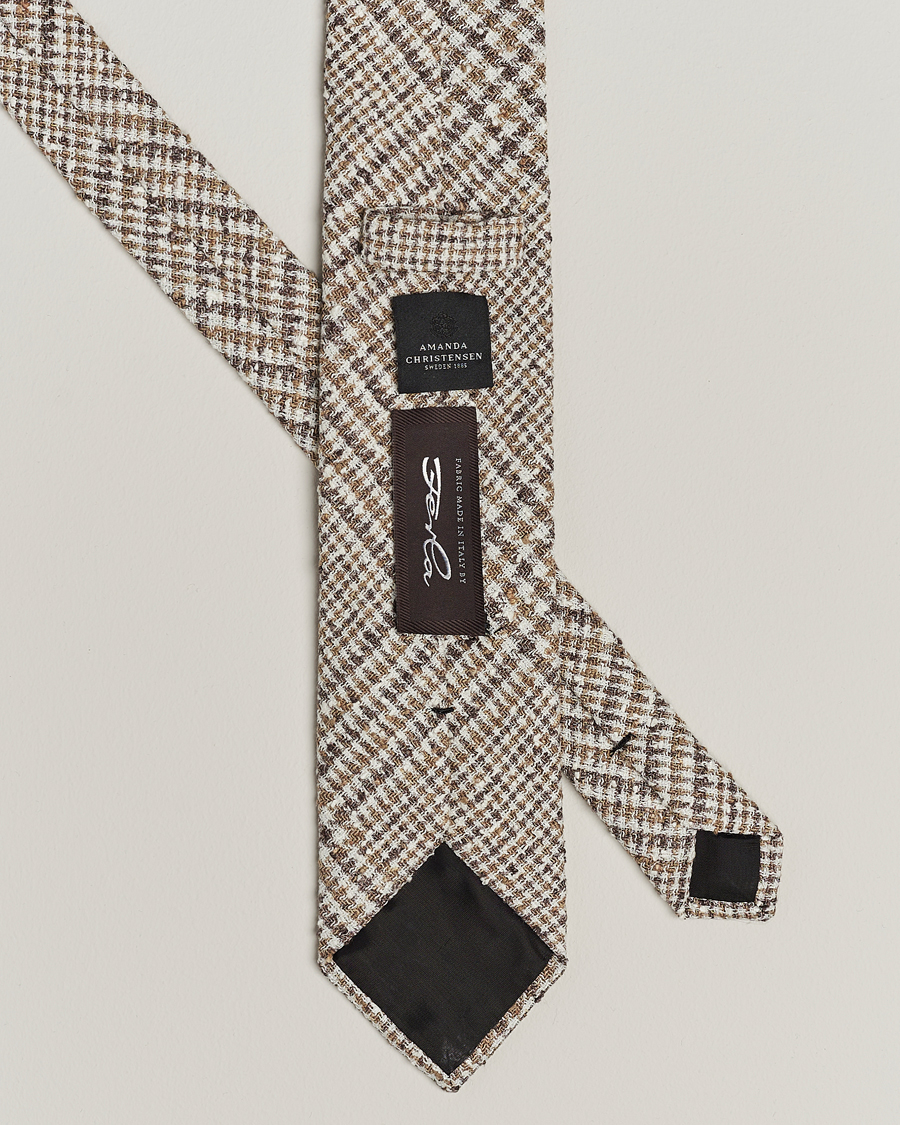 Herre |  | Amanda Christensen | Linen Structured 8cm Tie White/Beige/Brown
