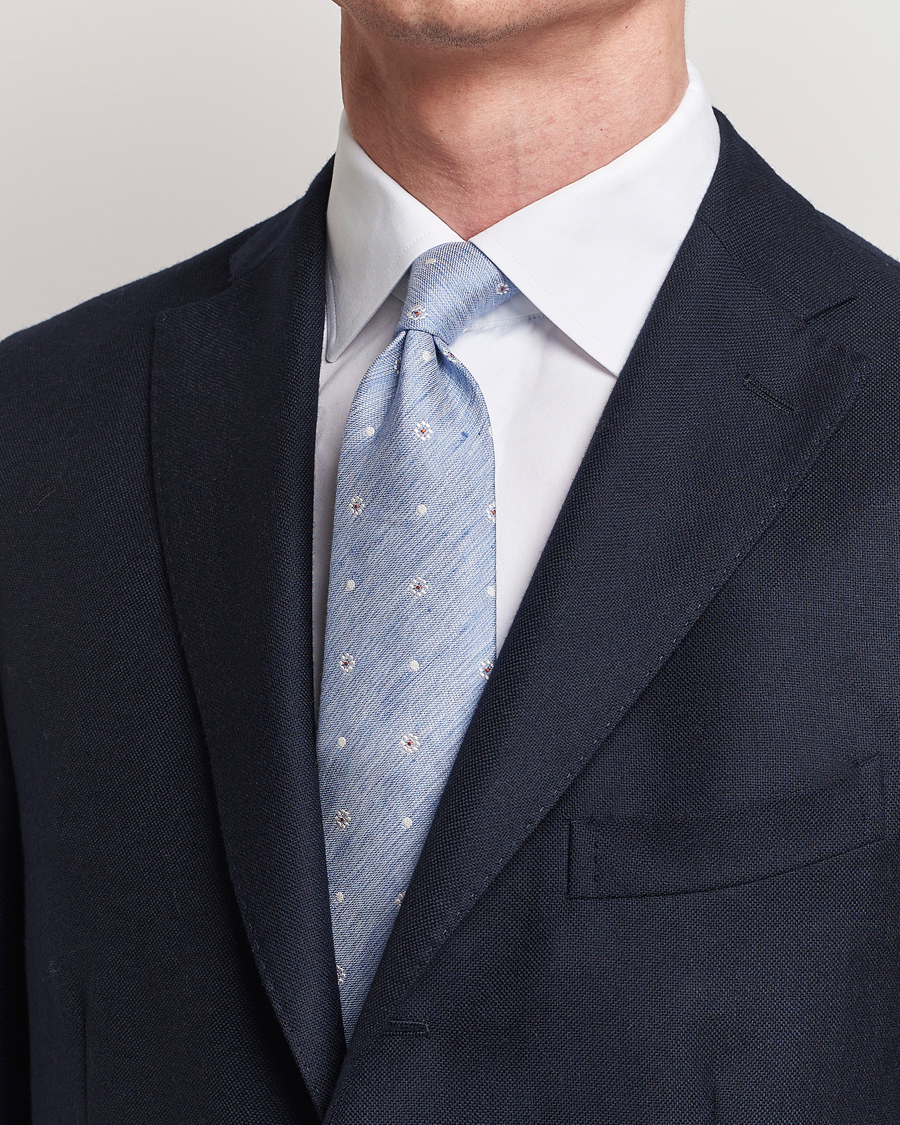 Men | Ties | Amanda Christensen | Cotton/Silk/Linen Printed Flower 8cm Tie Blue