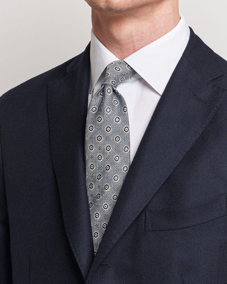 Men | Amanda Christensen | Amanda Christensen | Linen/Silk Printed Flower 8cm Tie Navy