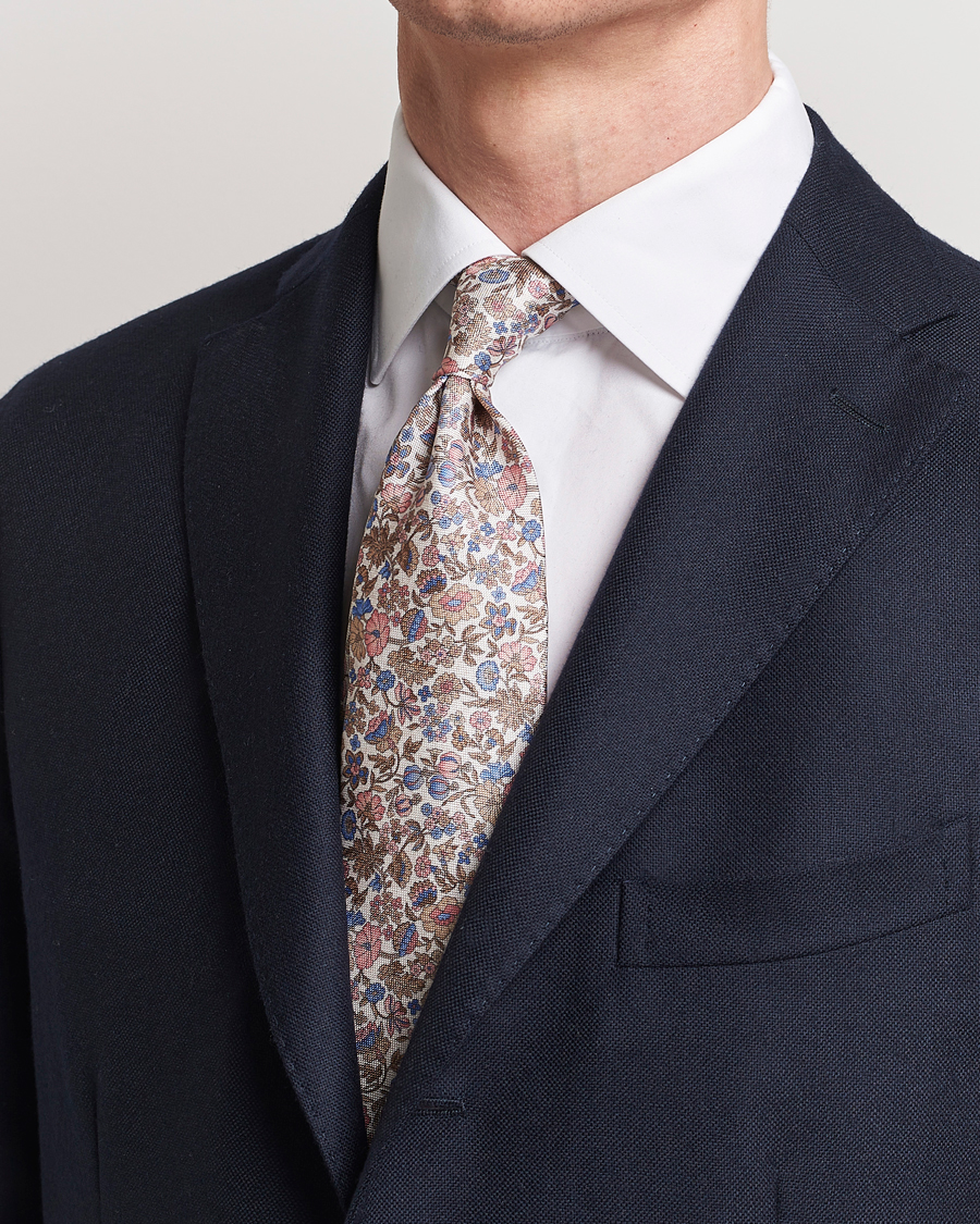 Herre | Business & Beyond | Amanda Christensen | Silk Oxford Printed Flower 8cm Tie Beige