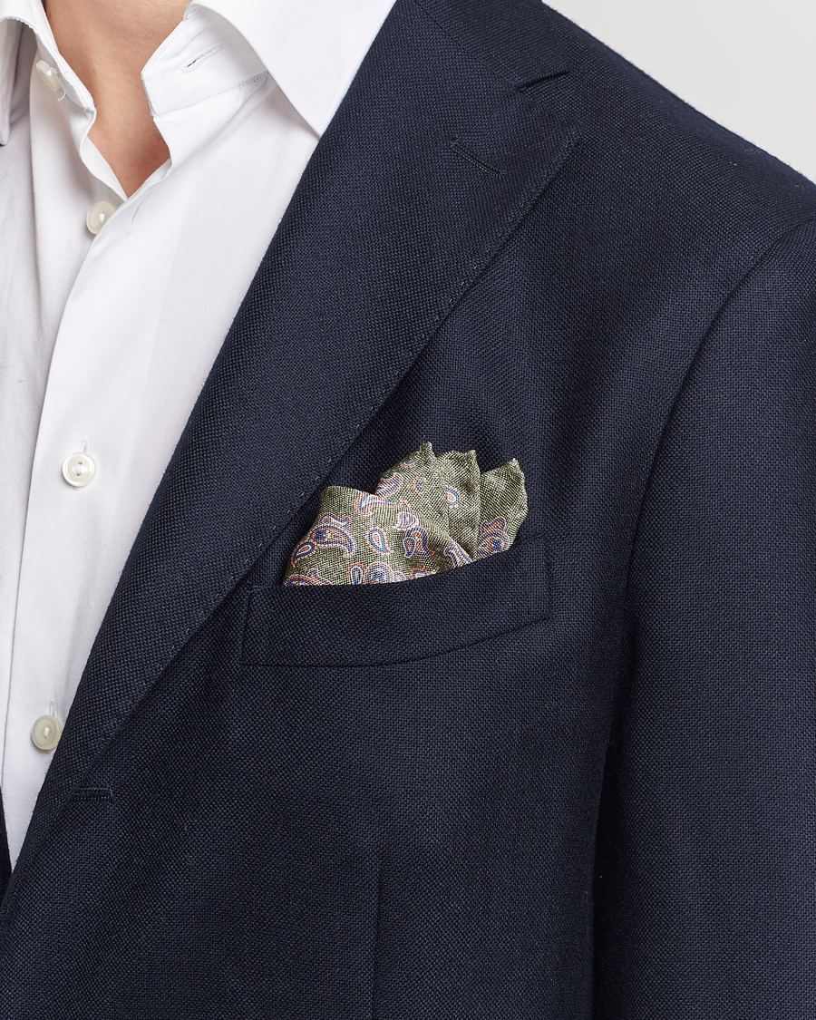 Herre |  | Amanda Christensen | Silk Oxford Printed Paisley Pocket Square Green